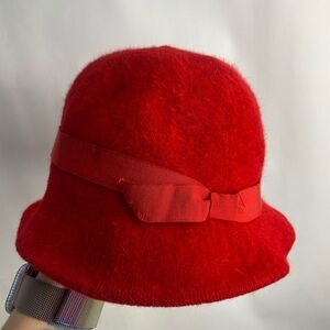 Betmar Angora Wool Blend bucket hat with ribbon trim Red